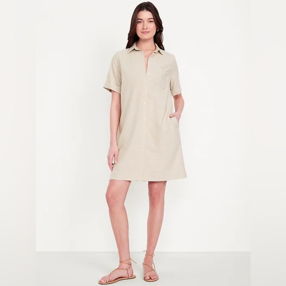 NWOT Linen-Blend Shirt Dress - Picture 2 of 5